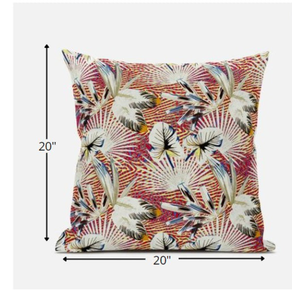 Homeroots 20” White Red Tropical Zippered Suede Throw Pillow   413581