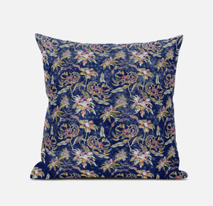 Homeroots 20" Blue Yellow Roses Zippered Suede Throw Pillow   413587