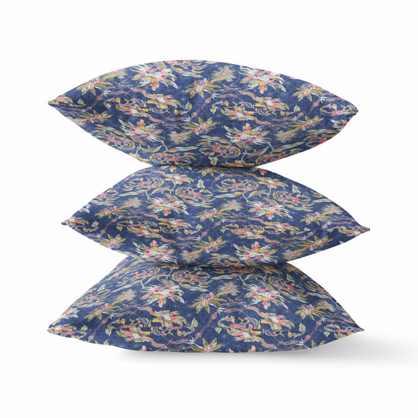 Homeroots 20" Blue Yellow Roses Zippered Suede Throw Pillow   413587