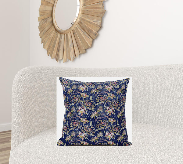 Homeroots 20" Blue Yellow Roses Zippered Suede Throw Pillow   413587