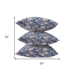 Homeroots 20" Blue Yellow Roses Zippered Suede Throw Pillow   413587