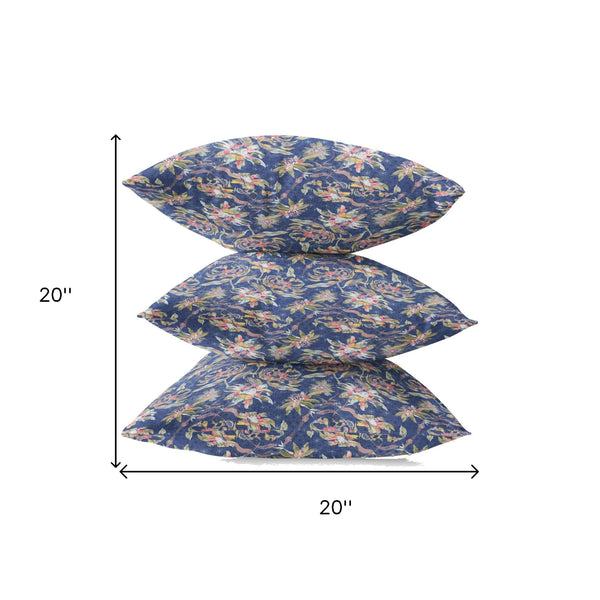 Homeroots 20" Blue Yellow Roses Zippered Suede Throw Pillow   413587