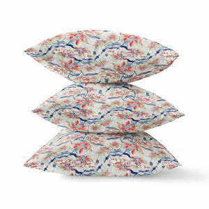 Homeroots 20" Red Indigo Roses Zippered Suede Throw Pillow   413605