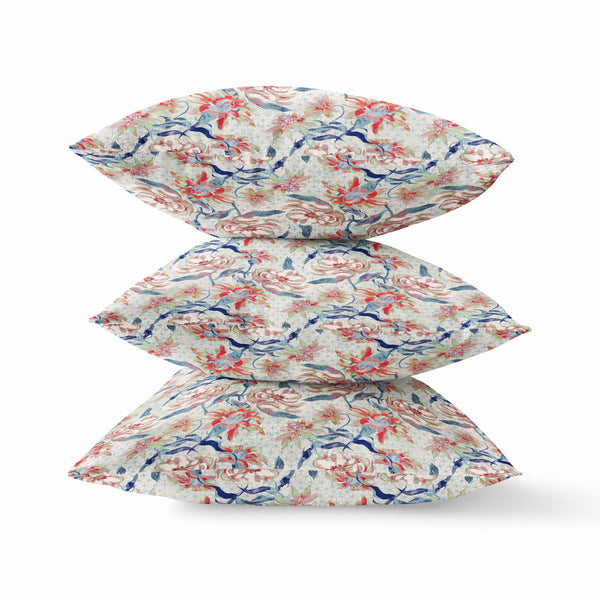 Homeroots 20" Red Indigo Roses Zippered Suede Throw Pillow   413605