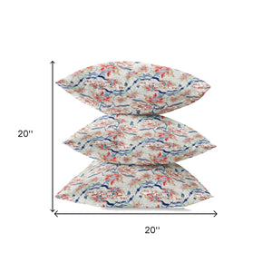 Homeroots 20" Red Indigo Roses Zippered Suede Throw Pillow   413605