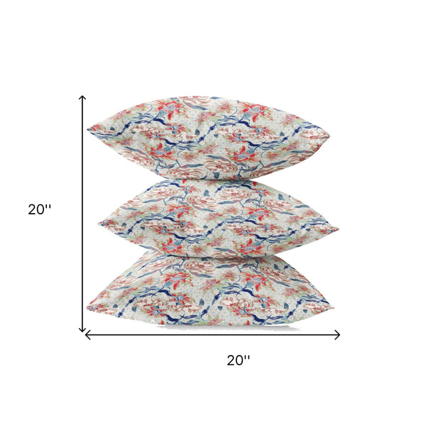 Homeroots 20" Red Indigo Roses Zippered Suede Throw Pillow   413605