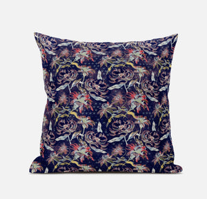 Homeroots 20" Midnight Blue Roses Zippered Suede Throw Pillow   413611