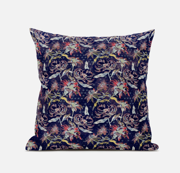 Homeroots 20" Midnight Blue Roses Zippered Suede Throw Pillow   413611