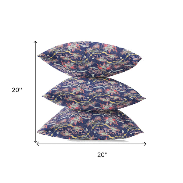 Homeroots 20" Midnight Blue Roses Zippered Suede Throw Pillow   413611