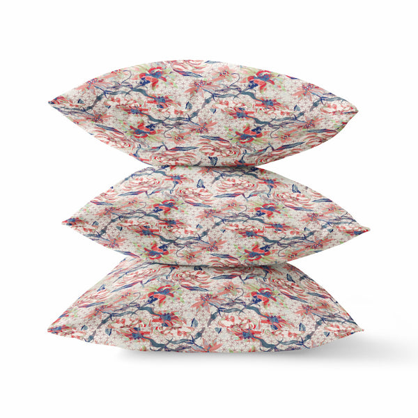 Homeroots 20" Red Light Indigo Roses Zippered Suede Throw Pillow   413620