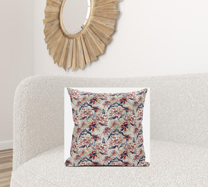 Homeroots 20" Red Light Indigo Roses Zippered Suede Throw Pillow   413620