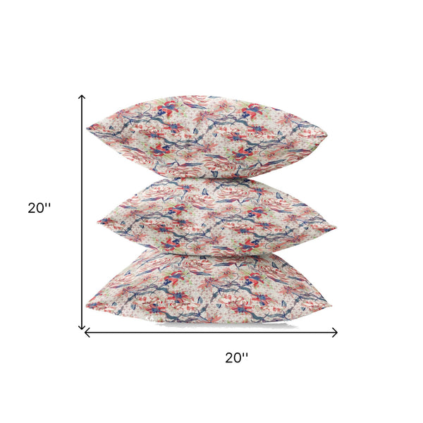 Homeroots 20" Red Light Indigo Roses Zippered Suede Throw Pillow   413620