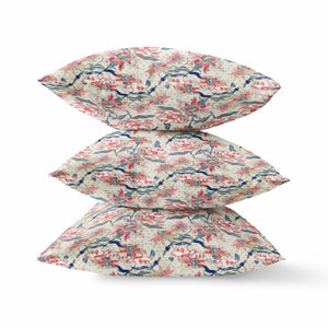 Homeroots 20" Red Pale Green Roses Zippered Suede Throw Pillow   413623