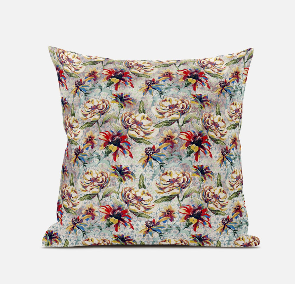 Homeroots 20” Red Yellow Roses Zippered Suede Throw Pillow   413629