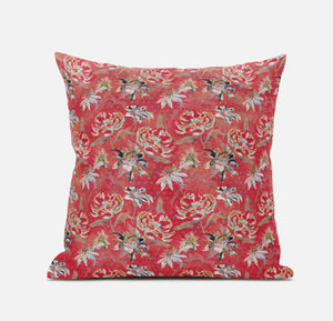 Homeroots 20" Salmon Red Roses Zippered Suede Throw Pillow   413632