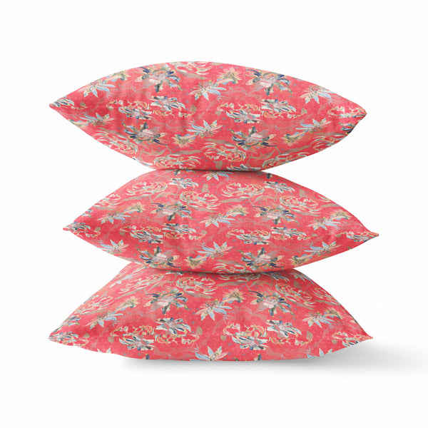 Homeroots 20" Salmon Red Roses Zippered Suede Throw Pillow   413632