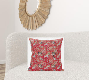 Homeroots 20" Salmon Red Roses Zippered Suede Throw Pillow   413632