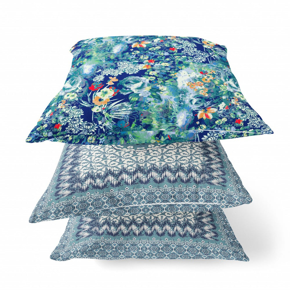 Homeroots 20" Blue Turquoise Springtime Zippered Suede Throw Pillow   413638