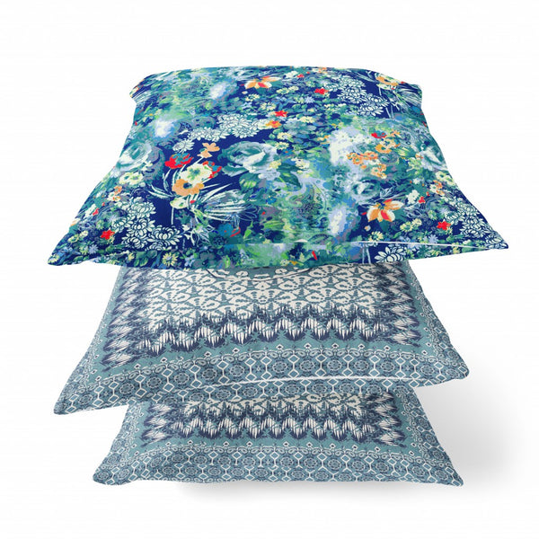 Homeroots 20" Blue Turquoise Springtime Zippered Suede Throw Pillow   413638