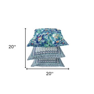 Homeroots 20" Blue Turquoise Springtime Zippered Suede Throw Pillow   413638