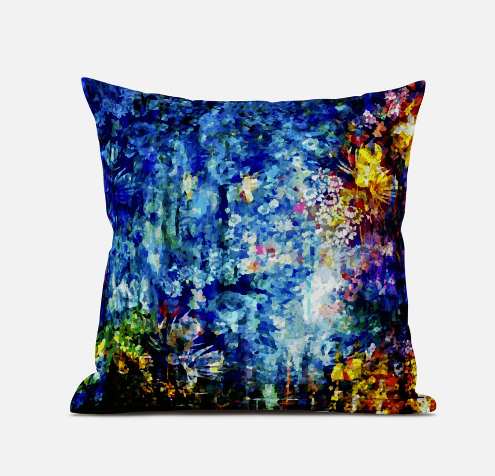 Homeroots 20" Bright Blue Yellow Springtime Zippered Suede Throw Pillow   413641