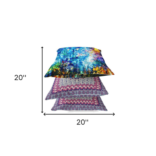 Homeroots 20" Bright Blue Yellow Springtime Zippered Suede Throw Pillow   413641