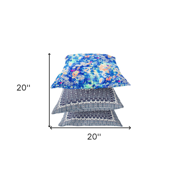 Homeroots 20" Bright Blue Springtime Zippered Suede Throw Pillow   413644