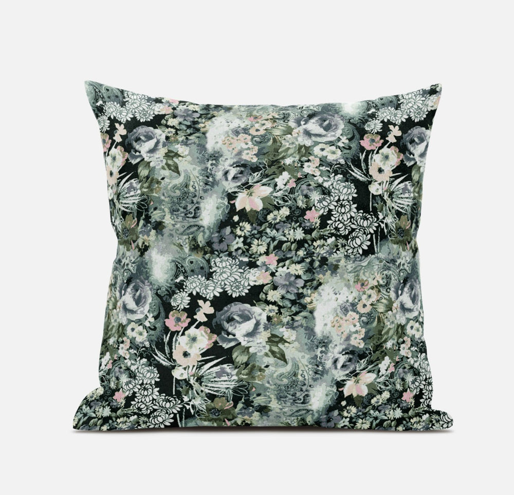 Homeroots 20" Green Gray Springtime Zippered Suede Throw Pillow   413647
