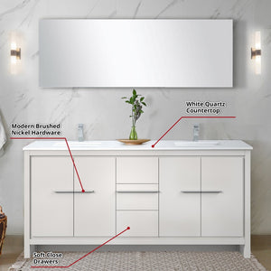English Elm White Double Bath Vanity Set With White Quartz Top, Chrome Faucet & 70" Mirror - Stylish Storage Solution B2731S01753-GIGA