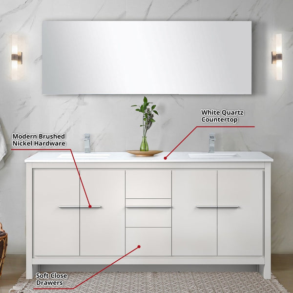 English Elm White Double Bath Vanity Set With White Quartz Top, Chrome Faucet & 70" Mirror - Stylish Storage Solution B2731S01753-GIGA