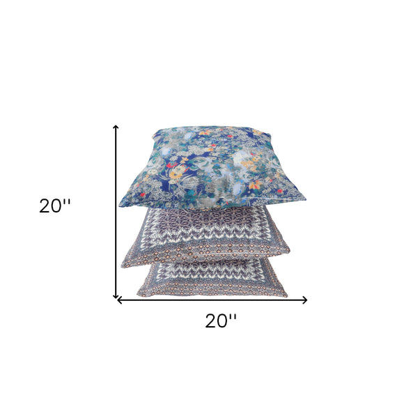 Homeroots 20" Blue Gray Springtime Zippered Suede Throw Pillow   413650