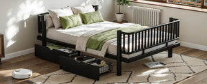 English Elm Full Size Metal Platform Storage Bed Low Profile Steel Frame with Built-in Drawers Black W5305P471350