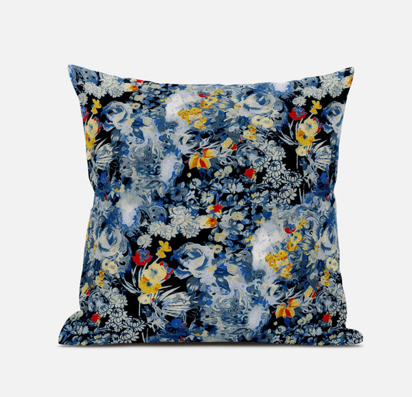 Homeroots 20" Blue Yellow Springtime Zippered Suede Throw Pillow   413659