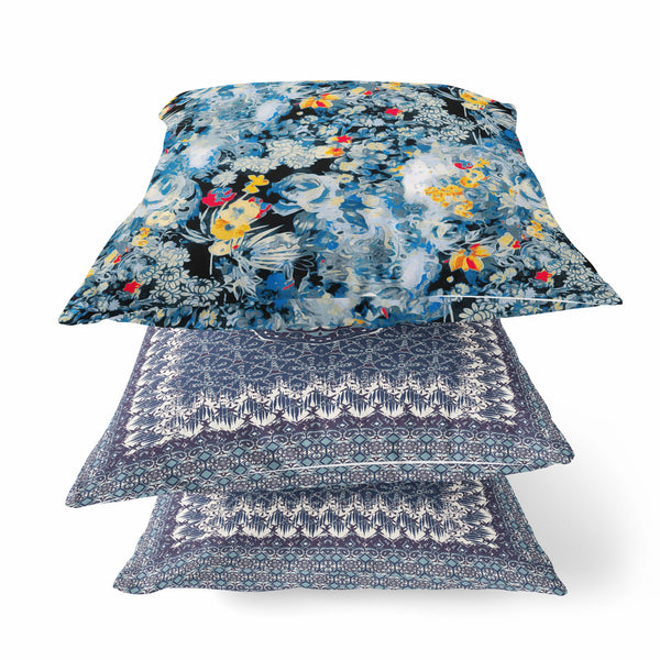 Homeroots 20" Blue Yellow Springtime Zippered Suede Throw Pillow   413659