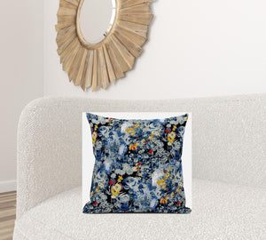 Homeroots 20" Blue Yellow Springtime Zippered Suede Throw Pillow   413659