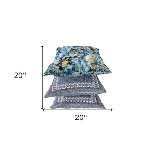 Homeroots 20" Blue Yellow Springtime Zippered Suede Throw Pillow   413659