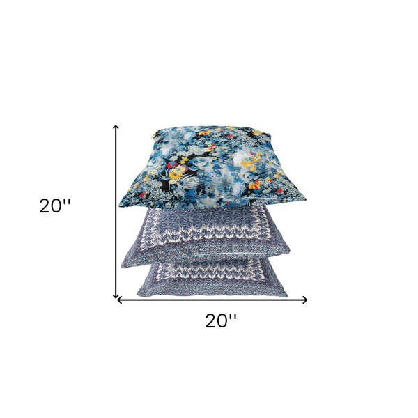 Homeroots 20" Blue Yellow Springtime Zippered Suede Throw Pillow   413659