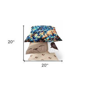 Homeroots 20" Orange Blue Springtime Zippered Suede Throw Pillow   413668