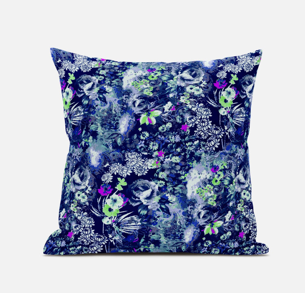 Homeroots 20" Purple Blue Springtime Zippered Suede Throw Pillow   413674