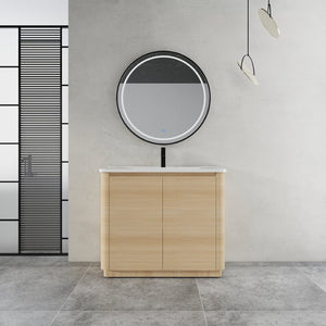English Elm 40'' Freestanding Bathroom Vanity Plywood Cabinet Ceramic Sink Soft Close Doors W999S00518