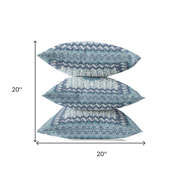 Homeroots 20” Blue White Holy Floral Zippered Suede Throw Pillow   413686