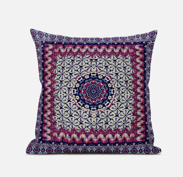 Homeroots 20” Magenta Indigo Holy Floral Zippered Suede Throw Pillow   413689