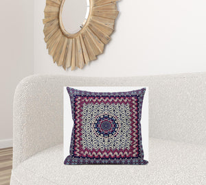 Homeroots 20” Magenta Indigo Holy Floral Zippered Suede Throw Pillow   413689