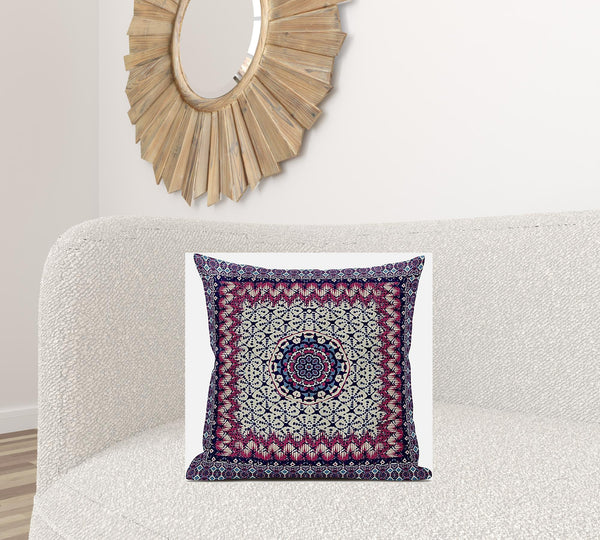 Homeroots 20” Magenta Indigo Holy Floral Zippered Suede Throw Pillow   413689
