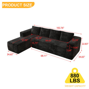 English Elm Cloud Modular Sectional Sofa with Right Chaise, Plush Corduroy, No Assembly, Deep Cloud Comfort W1960S00007
