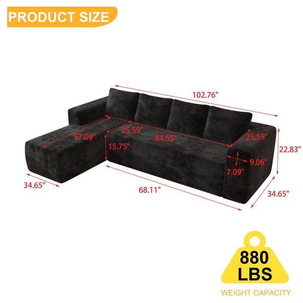 English Elm Cloud Modular Sectional Sofa with Right Chaise, Plush Corduroy, No Assembly, Deep Cloud Comfort W1960S00007