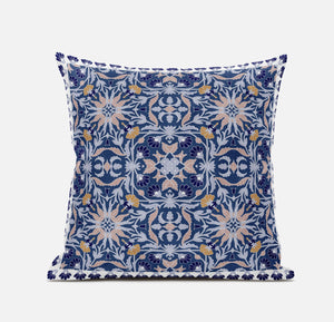 Homeroots 20” Blue Pink Paisley Zippered Suede Throw Pillow   413701