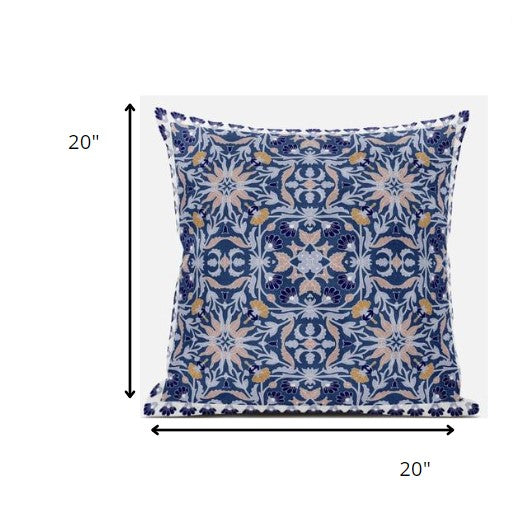 Homeroots 20” Blue Pink Paisley Zippered Suede Throw Pillow   413701