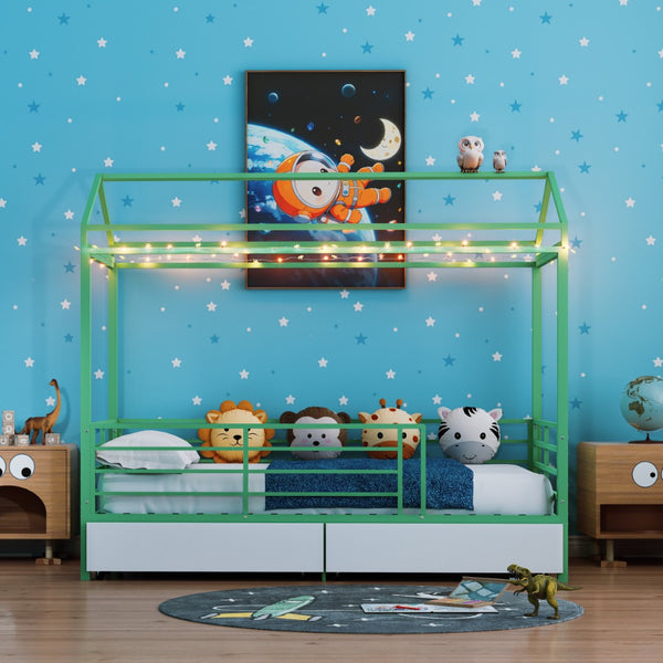 English Elm Metal Twin Over Bunk Bed with Full Guardrail Ladder and Convertible Iron Frame W3752S00018
