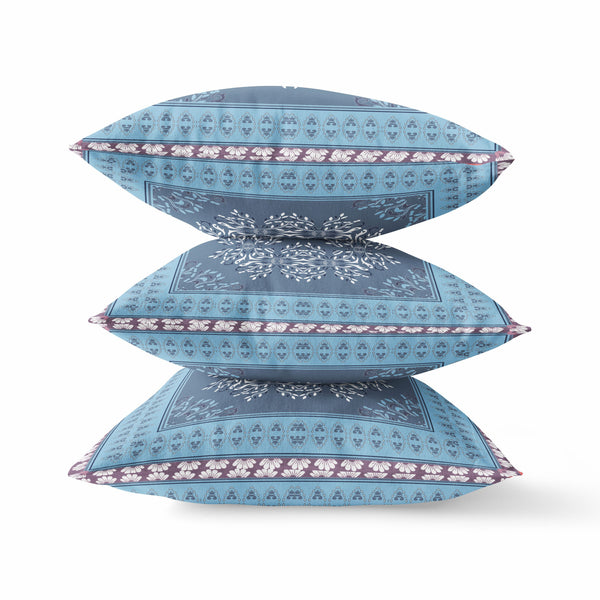 Homeroots 20"X20" Magenta Beige Indigo Zippered Suede Geometric Throw Pillow   413731